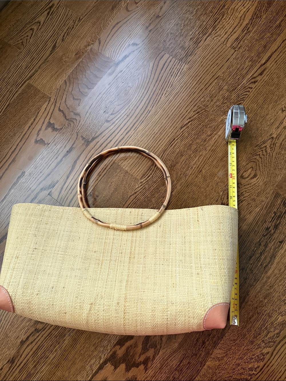 Large fabric lined Straw Tote Bag with Bamboo Handles - Natural - Picture 12 of 14